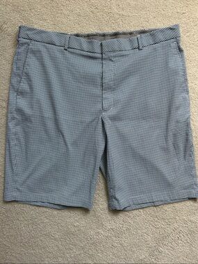Men’s Walter Hagen Navy & White Micro-Check Flat Front Golf Shorts, Size 42